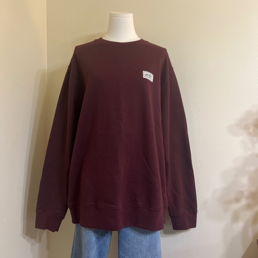 Eddie Bauer Burgundy Maroon Mountain Logo Fleece Crewneck Sweatshirt XL